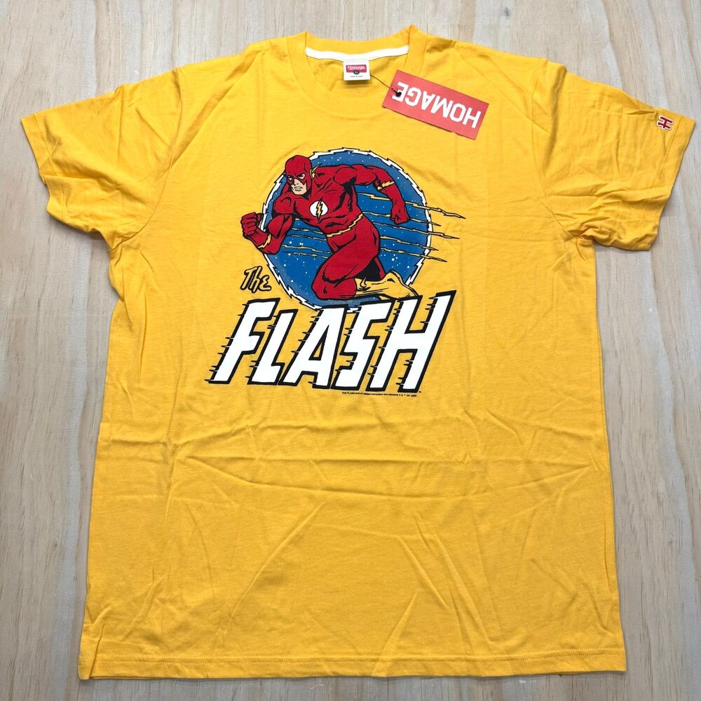 NEW The Flash Homage Tri-Blend Short Sleeve Crewneck Shirt Gold Sz XL